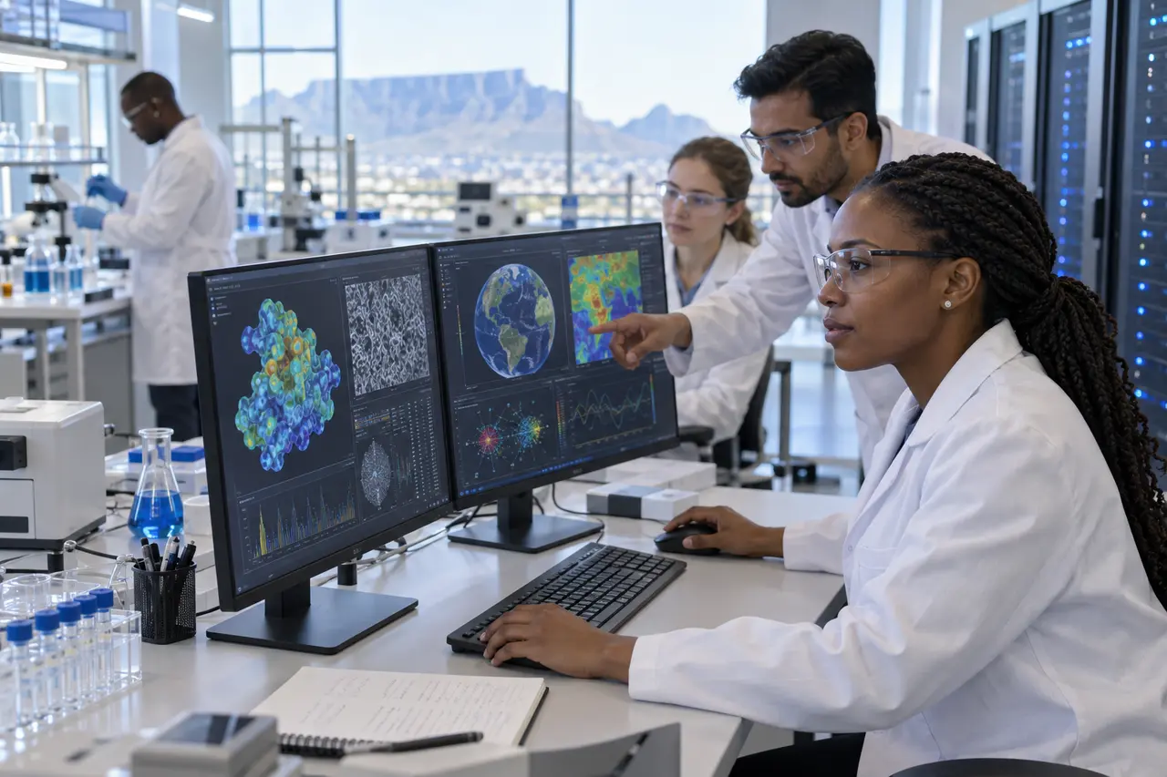 Scientists reviewing governed AI results